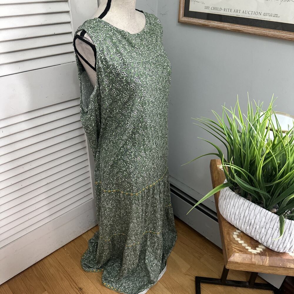J Jill Dress Womens 2X Green Ditzy Floral Maxi Shift Coastal Cottage Boho Chic - Picture 4 of 11